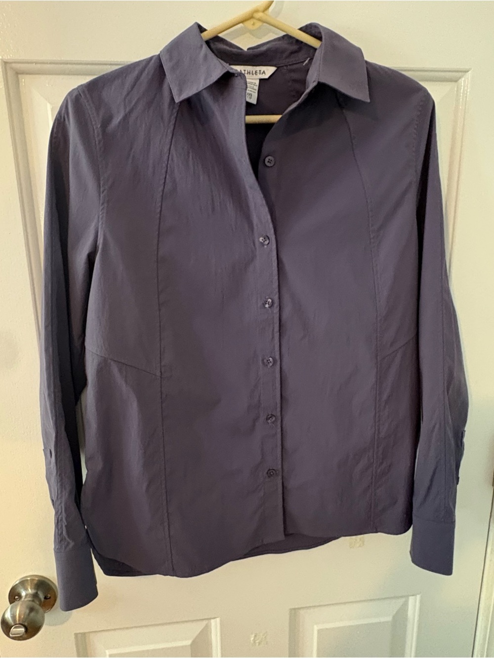 Athleta Button Front Performance Blouse Top XXS Purple Long Sleeve